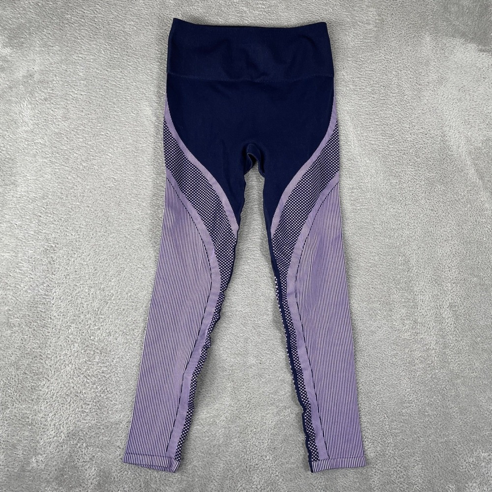 Fabletics Leggings Womens Small Blue Purple Seamless Mesh Stripe Athletic Yoga